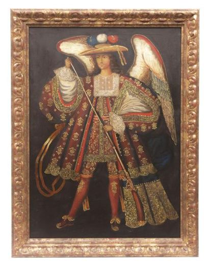 null École de Cuzco
Portraits d’anges arquebusiers
Deux huiles sur toile
(restaurations)
81...