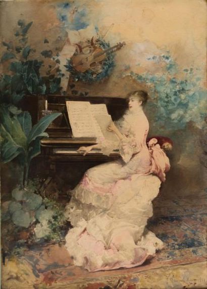 null SIMONI Gustavo (1846-1926)
Élégante au piano
Aquarelle sur papier.
Signée et...