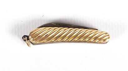 null Couteau rétractable miniature en or et acier à décor de côtes

Poids brut :...