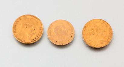 null Lot comprenant deux pièces de 20 Frcs, une Napoléon III 1857, et une République...