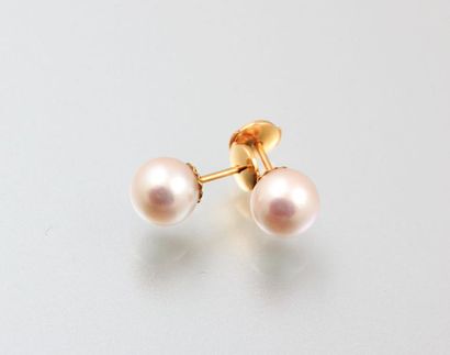 null Paire de boucles d'oreilles ornées de perles du Japon de 8,5/9mm. Fermoirs or.

Poids...