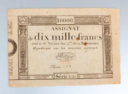 null ASSIGNAT de dix mille francs créé le 18 Nivôse l'an 3ème de la République hypothéqué...