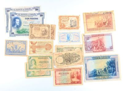 null ESPAGNE

Lot de seize billets de 50 centimes à 100 pesetas de 1906 à 1954

(traces...