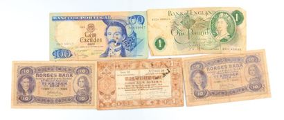 null ANGLETERRE - NORVEGE - PAYS BAS - PORTUGAL

Lot de cinq billets : un pound (1),...