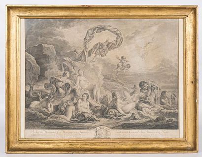 null Lot de trois gravures comprenant :

- Boucher (dessinateur) Moitte (graveur)...