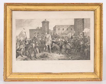 null Lot de neuf pièces encadrées comprenant :

- Lithographie Léo Drouin (dessinateur)...