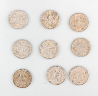 null REGIME DE VICHY (1940-1944)
Neuf pièces de 50 centimes Bazor, 1942
Hache et...