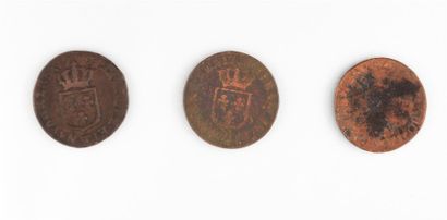 null LOUIS XVI (1774-1793)
Trois pièces d'un liard tête de Louis XVI à gauche, cheveux...