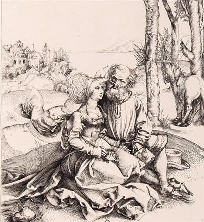 null DURER Albrecht (1471-1528), d'après
Le couple mal assorti ou les offres d'amour
Gravure...