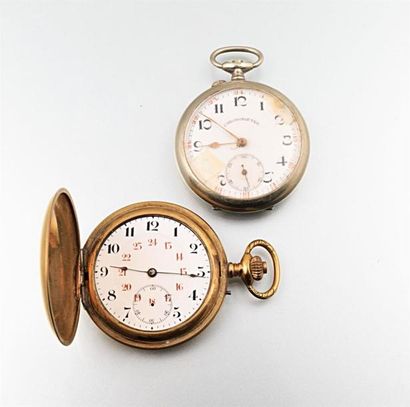 null Deux montres de gousset, l'une en métal doré et l'autre en métal argenté, pour...