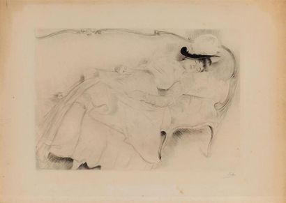 null HELLEU Paul-César (1859-1927), d'après
Femme assoupie sur le canapé
Pointe sèche
Signée...