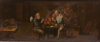 null Ecole Flamande du XIXème siècle	
Jeu de cartes dans la taverne
Huile sur toile
(repeints...