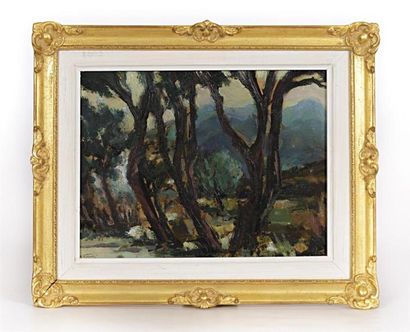 null VERNET Raymond (XXe-1993) 
Arbres torturés
Huile sur carton 
Signée en bas à...