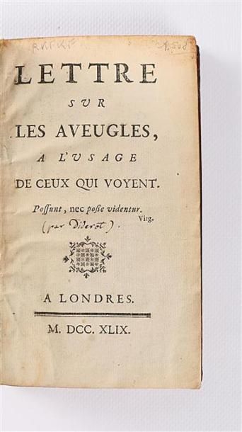 null [DIDEROT] Lettres sur les aveugles à l'usage de ceux qui voyent - Londres 1749...