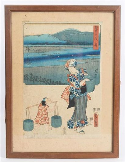 null JAPON
Hiroshige ANDO (1797-1858), d'après
Femme et enfant aux paniers devant...