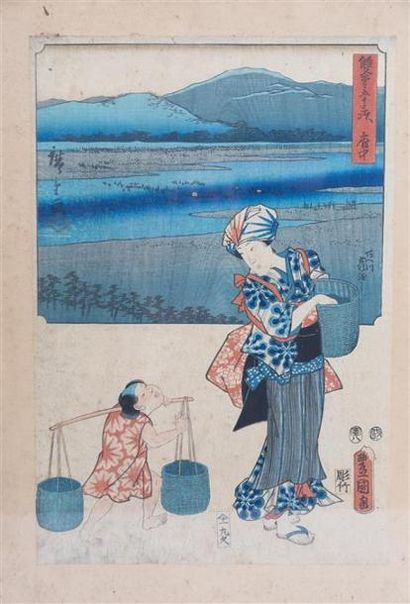 null JAPON
Hiroshige ANDO (1797-1858), d'après
Femme et enfant aux paniers devant...