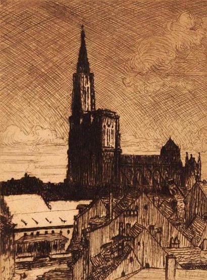 null PFISTER E. (XXème siècle), d'après
Vue de la cathédrale
Eau-forte
Signée en...