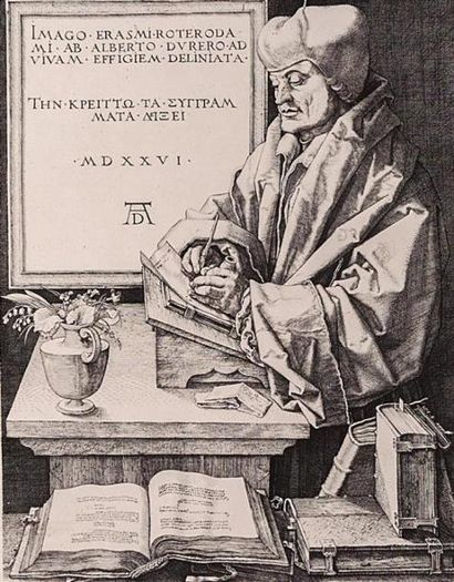 null DURER Albrecht (1471-1528), d'après - DURANT Amand (imprimeur)
Erasme de Rötterdam
Gravure...