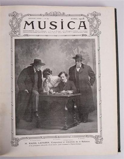 null [MUSICA]
Revues Musica de Janvier à Décembre 1908 - un volume in-folio - reliure...