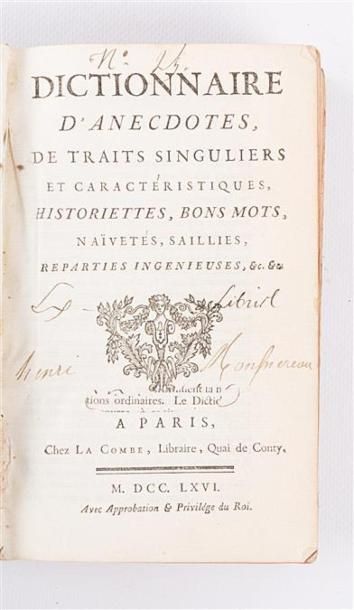null LACOMBE DE PREZEL Honoré - Dictionnaire d'anecdotes de traits singuliers et...