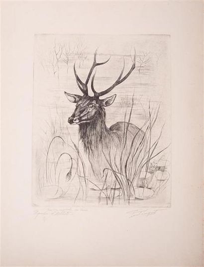 null LEUQUET Paul (né en 1932)
Le cerf
Burin sur papier 
Signée et datée 1964 dans...