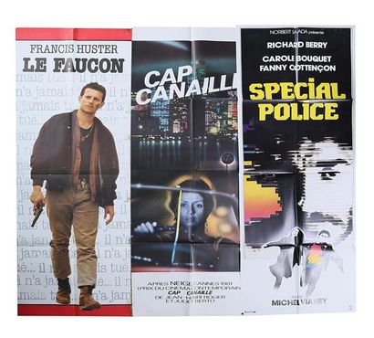 null Lot comprenant trois affiches
-Affiche du film "Le faucon" (scotch, déchirures)
-Affiche...