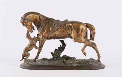 null LENORDEZ Pierre (1815-1892)
Chien et cheval jouant
Bronze à patine médaille
Signé...