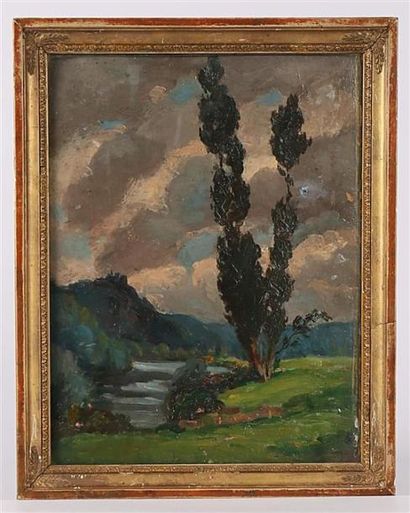null CHASSAIGNE René Jean (1872-1958)
paysage aux cyprés
Huile sur carton
Non signée
34...