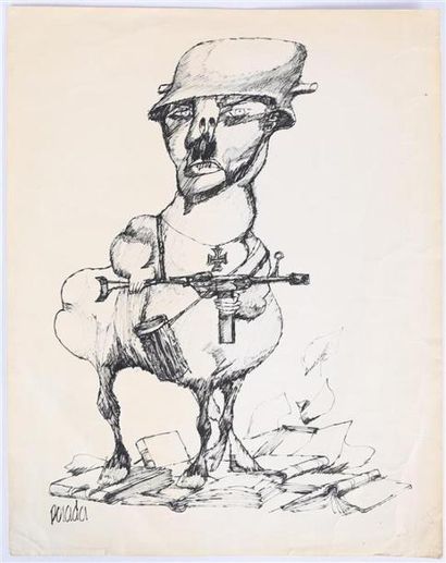 null Ecole espagnole du XXème siècle
Caricature de militaire Centaure 
Lithographie...