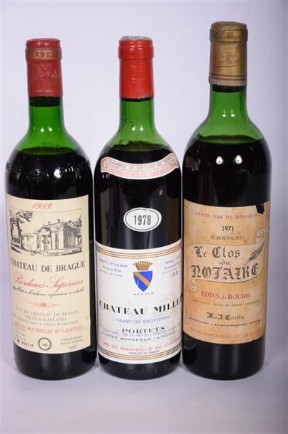 null Lot de 3 blles comprenant :		
1 Blle	CH. DE BRAGUE	Bordeaux Sup.	1989
1 Blle	CH....