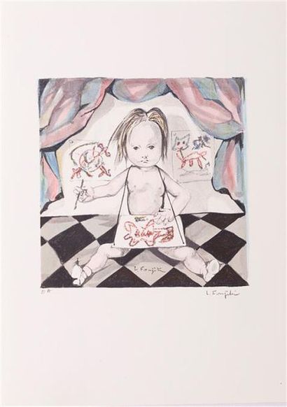 null FOUJITA Léonard dit Tsuguharu (1886-1968)
L'artiste (1963)
Lithographie en couleurs...