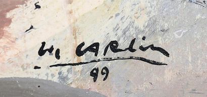 null CARLIN Michel (né en 1935)
Etude, torse d'homme assis 
Huile sur panneau
Signée...