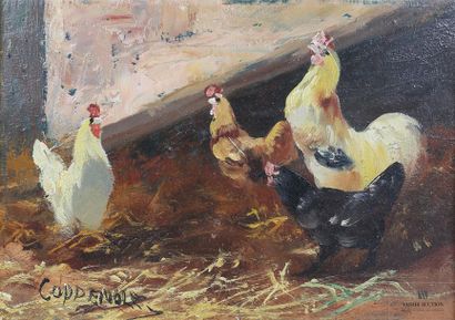 null VAN COPPENOLLE Edmond (c.1843/46-1915)
Poules 
Paire d'huiles sur panneau
Signées
15,3...