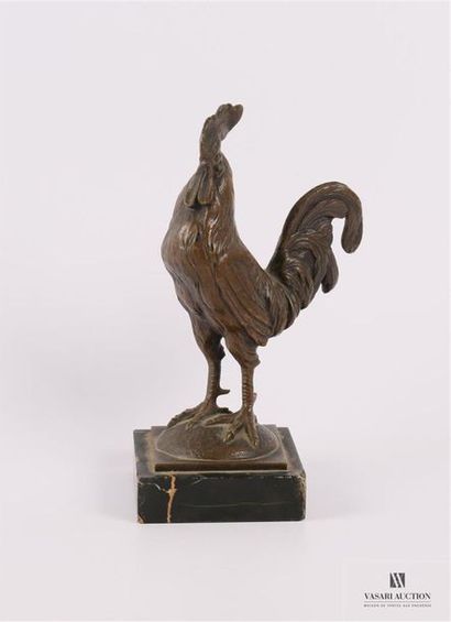 null Sujet en bronze figurant un coq, contre socle de marbre noir veiné
(petits éclats...