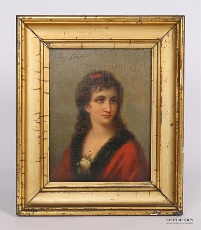 null GEEFS Fanny (1807-1883)
Portrait d'une élégante 
Huile sur panneau
Signée en...