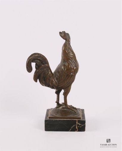 null Sujet en bronze figurant un coq, contre socle de marbre noir veiné
(petits éclats...