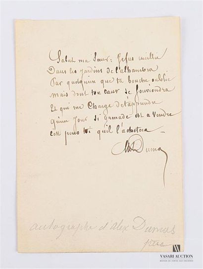 null DUMAS Alexandre Père (1802-1870)
Autographe manuscrit original signé Alex Dumas...