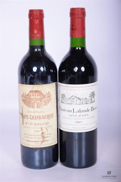 null Lot de 2 blles comprenant :		
1 Blle	CH. SARPE-GRANDJACQUES	St Emilion	1996
1...