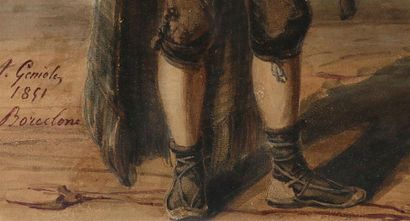 null GENIOLE Alfred André (1813-1861)
Portrait de pied d'un barcelonais
Aquarelle
Signée,...