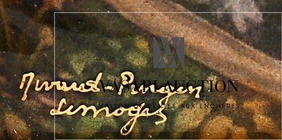 null LIMOGES - Moraud Pingin 
Paysage architecturé au pont
Email sur cuivre
Signé...