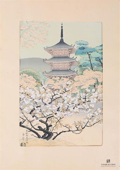 null ASADA Benji (1899-1984) d'après
La pagode du temple Ninnaji à Kyoto 
Estampe...