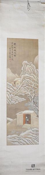 JAPON Kakemono peint sur de la soie marouflée...