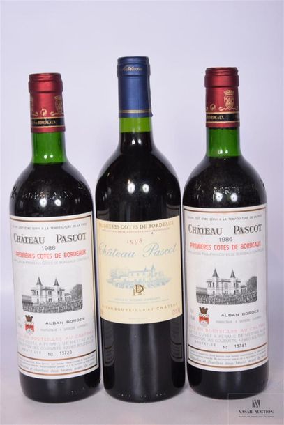 null 3 Blles	CH. PASCOT	1ères Côtes de Bordeaux	
	1 blle de 1998, 2 blles de 1986.		
	Et....