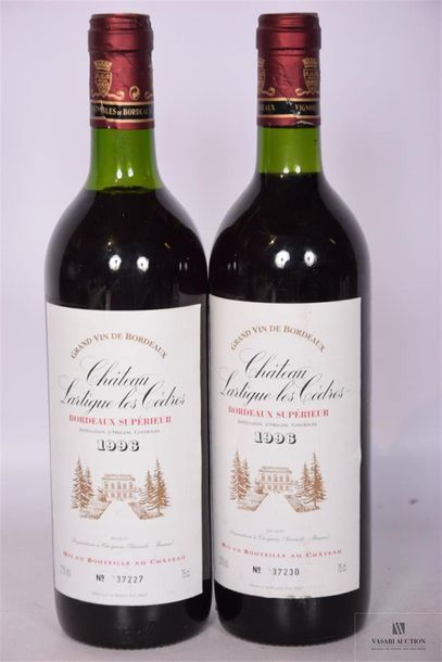 null 2 Blles	CH. LARTIGUE LES CÈDRES	Bordeaux Supérieur	1996
	Et. excellentes. N...