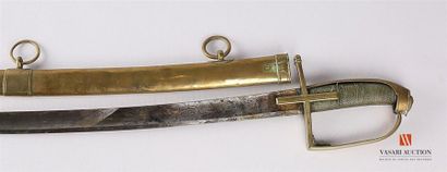 null Sabre d'officier de Hussard, monture laiton à une branche et quillon plat, oreillons...