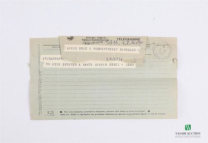 null Télégramme tamponné du 9 août 1962 par la Centrale Télégraphique de Bordeaux...