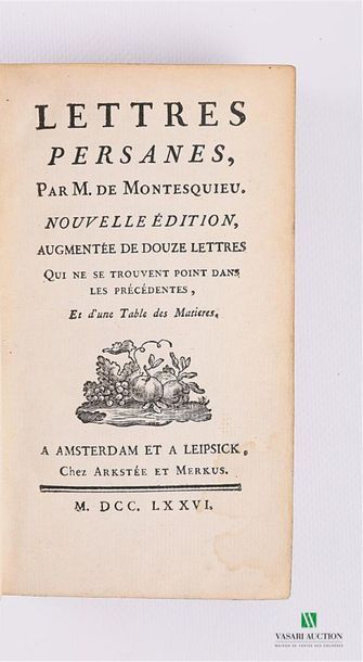 null DE MONTESQUIEU - Lettres persanes - Amsterdam et Leipsick, Chez Arkstée et Merkus...