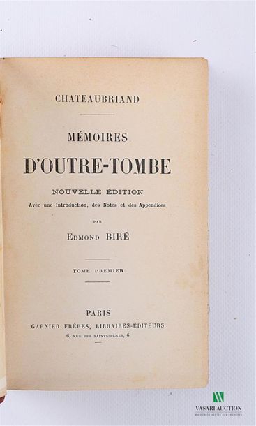 null CHATEAUBRIAND - Mémoires d'outre-tombe - Paris Garnier Frères sd - six tomes...