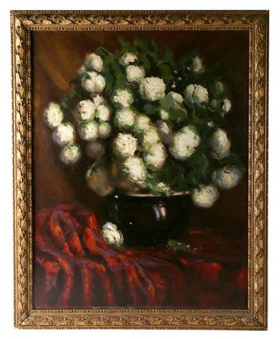 null CHASSAIGNE René Jean (1872-1958)
Bouquet de boules blanches sur un entablement...
