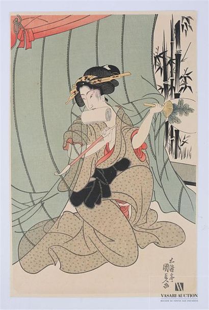 null Kunisada Toyokuni III, (1786-1865) d'après
Copie représentant une élégante à...